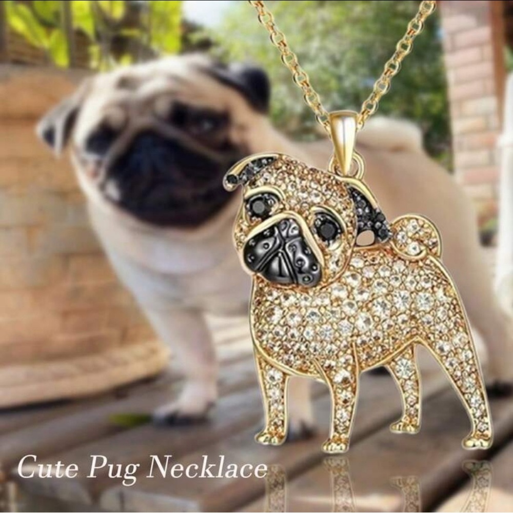 Gold and Black Pug Necklace‎